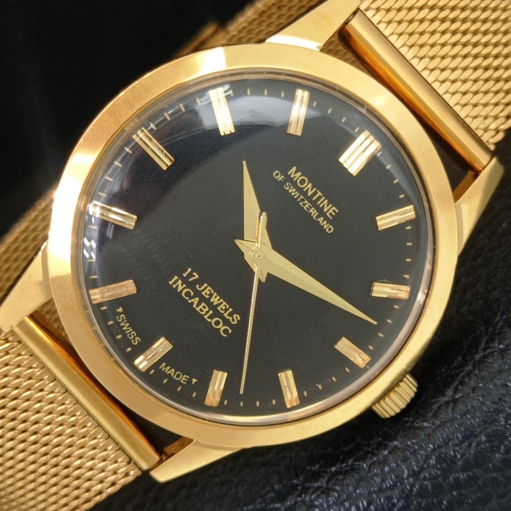 Vintage 1976 Montine Of Switzerland Manual Mens Gold Watch W/Steel Strap
